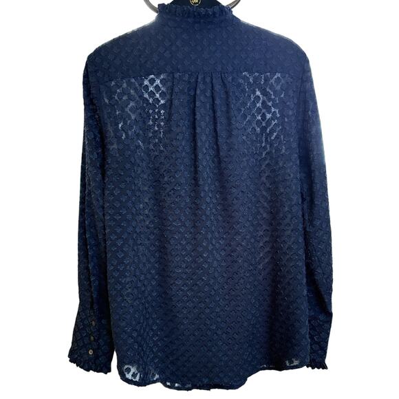 Banana Republic Women Dillion Classic Fit Blouse Sz S Navy Ruffles Work Feminine - Picture 2 of 7